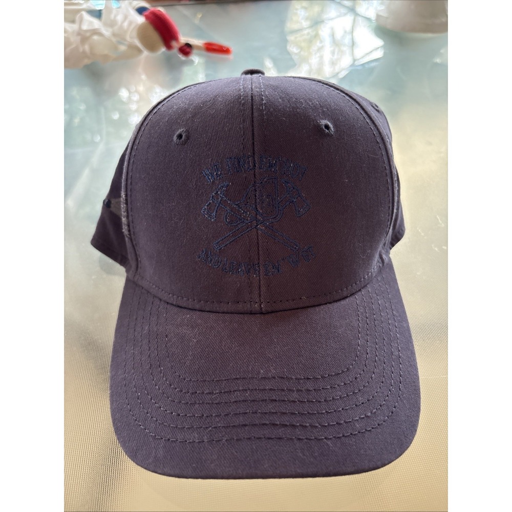 Firefighter Blue Cotton Strapback Baseball Cap‎ "fight Em Hot And Leave Em Wet"